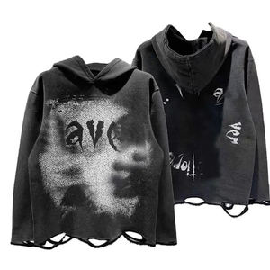 Sudadera con capucha desgastada de gran tamaño Vintage de algodón 100% bordado con pintura de lavado ácido con serigrafía personalizada para hombres ODM invierno - Product Image 3