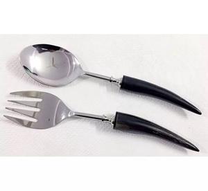 Ensemble de couverts à salade élégant en acier inoxydable forgé à la main avec poignées en métal artisanales pour salle à manger et cuisine de luxe - Product Image 4