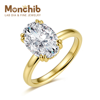 Bague de fiançailles solitaire à double griffe en or jaune 18 carats avec diamant de laboratoire taille ovale pour femme, bague de promesse
