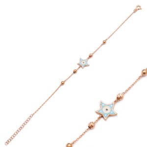 Turquoise Color Enamel Starfish Shape Eye Design <b>Charm</b> Bracelet Wholesale Handmade Turkish 925 Sterling Silver Women's Trendy - Product Image 1