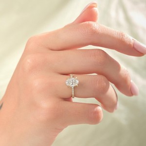 Bague de fiançailles en diamant Moissanite originale pour femme coupe ovale torsadée 10k pavé d'or massif pierre latérale religieuse pour la fête de mariage - Product Image 2