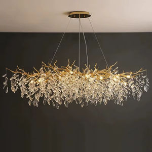 Lustres LED en cristal d'or de luxe lampes suspendues en aluminium à hauteur réglable pour plafond de vie <span class=keywords><strong>lustre</strong></span> intérieur pour Villa hôtels - Product Image 4