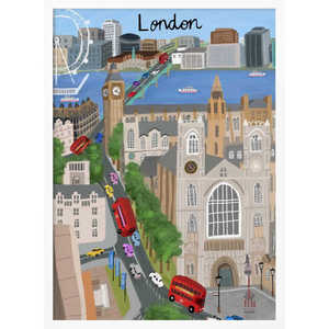 Impression d'art urbain de style traditionnel de Londres par Carla Daly, représentant la vue sur la Tamise et le Big Ben sur papier - Product Image 3