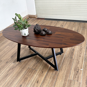 Modern Farmhouse Living Room <b>Sofa</b> <b>Table</b> with Acacia Wood Top and Iron Legs - Product Image 3