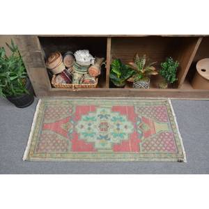 Tapis turc vintage 1.7 X 3.4ft rouge vert tissage plat grande surface Patchwork motif laine Latex support pour décorations de salon - Product Image 1