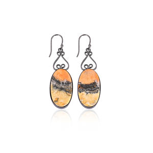 ต่างหูห้อยทรงหยดน้ำประดับพลอยแจสเปอร์ลายผึ้งคลาสสิก ชุบโรเดียมสีดำ ต่างหูทองเหลืองสไตล์ทันสมัย เหมาะสำหรับงานแต่งงานและงานปาร์ตี้ - Product Image 1