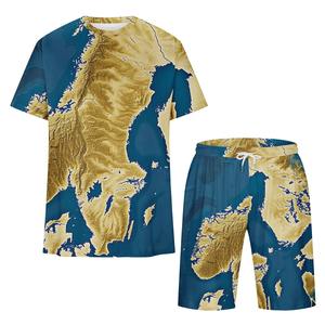 Conjunto de dos piezas OEM personalizado verano color sólido hombres camisa solapa manga corta pantalones cortos deportes casual verano hombres - Product Image 3