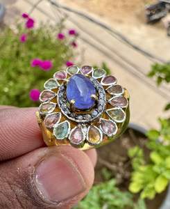 925 Sterling Silver <b>Fine</b> <b>Ring</b> with Natural Diamond Tanzanite Tourmaline Gemstones Classic Gold Plating Bezel Setting for Wedding - Product Image 4