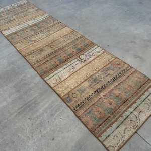 2.7x9.8 ft Turkish Rug, Vintage Rug, <b>Brown</b> Animal Print <b>Wool</b> Rug - Product Image 2