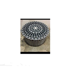 Fournisseur personnalisé de tabourets ronds en nacre incrustée, mosaïque de coquillages, ottomanes incrustées, haute qualité, Inde - Product Image 1