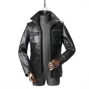 Nueva chaqueta clásica de cuero genuino para caza al aire libre para hombres con tela de lona impermeable y ecológica de talla grande - Product Image 2