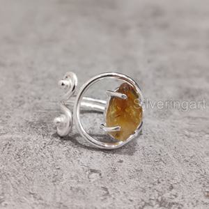 Bijoux en pierre brute Bague pour femme Citrine naturelle Pierre précieuse brute Novembre Pierre de naissance Bijoux de créateur Bague en argent sterling 925 - Product Image 1