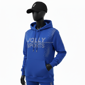 Sweat à capuche pour femme en tissu polaire GSM Premium Bleu royal Logo personnalisé en strass Vêtement d'hiver chaud et élégant Basiques pour femmes Sweats à capuche - Product Image 4