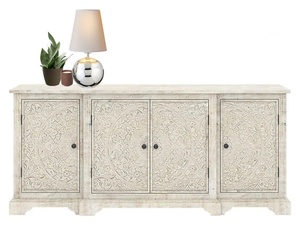 Meuble console vintage moderne, buffet en teck massif sculpté à la main, 3 portes, meubles en bois faits à la main en Indonésie, bois de Java - Product Image 1