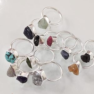 Anillo de Piedras Preciosas en Bruto para Mujer, Amatista Natural, Peridoto, Lapislázuli, Cuarzo, Joyería de Plata de Ley 925 - Product Image 6