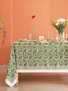 Nappe imprimée bloc vert couverture de Table française Boho printemps décor de Table de mariage floral indien moderne coton Rectangle - Product Image 3