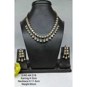 Moissanite <b>Necklace</b> & Earring Set SKU an 218 BG/D-4 Pear Cut Gold Plated Luxury Women's Jewelry for Wedding Occasions - Product Image 1