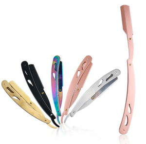 Porte-lames de rasoir pour hommes Manche en acier inoxydable Porte-rasoir de barbier à bord droit Rasoir de rasage pliant par ANAAIF - Product Image 1