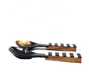 Luxury Eco-Friendly <b>Kitchen</b> and Tableware Set Horn Spoon Fork with Wooden Handle for Serving Salads for Travel or Restaurants - Product Image 1