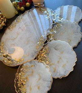 SERVIR Plateau de service en résine époxy fait à la main Essentiels de cuisine uniques pour la maison Restaurant Hôtel Décoratif Service Tra - Product Image 1