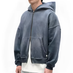 2025 haute qualité hommes Terry personnalisé goutte épaule sweats à capuche Fit fermeture éclair surdimensionné soleil délavé poids lourd sweat à capuche - Product Image 2
