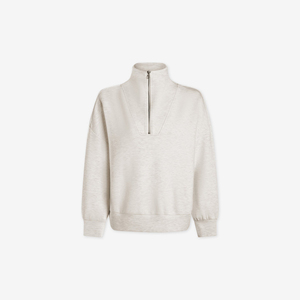 Venta al por mayor de las mujeres 1/2 Zip sudadera logotipo personalizado dobladillo ajustable cordón media cremallera pulóver de gran tamaño de talla grande de invierno de punto lavado - Product Image 6