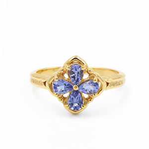 Bague en argent sterling 925 avec tanzanite bleue sauvage à quatre pétales, sertie à griffes, certifiée par un tiers, pour femme, mode estivale - Product Image 1