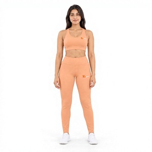 Ensemble de yoga pour femmes, orange, deux pièces, leggings taille haute et soutien-gorge de sport dos nageur, tissu respirant sans couture haute performance - Product Image 1