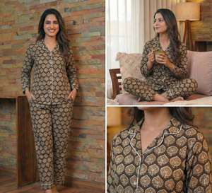 Pyjamas d'été décontractés en coton 100% respirant, confort thermique, coupe ajustée, dessinés à la main, qualité export, pour dormir, se détendre et travailler - Product Image 5