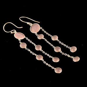 ตุ้มตรวจสอบโอชะตัดรอบสีชมพูชอลซิโดนีชุบเงินโคมระย้าออกแบบต่างหูชุดฝาเงินชุบต่างหูโซ่สายเคเบิล - Product Image 6