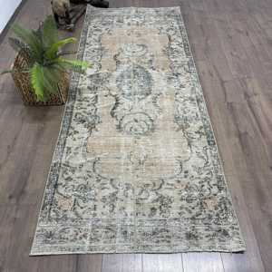 Vintage <b>Runner</b> Rug 3.37x8.7 ft, Gray <b>Black</b> Abstract Rug Wool - Product Image 1