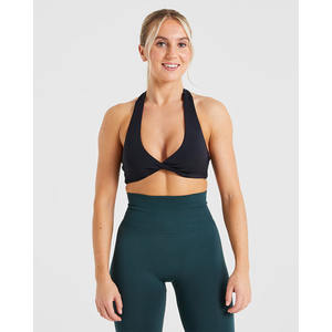 Soutien-gorge de sport dos nu noir de marque en gros avec encolure en V décolleté ouvert dos détail soutien-gorge de sport fitness pour femmes adultes à impact élevé - Product Image 3