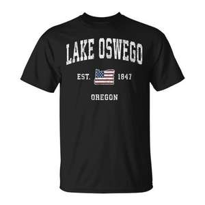 T-shirt de sport vintage avec drapeau américain, Lake Oswego Oregon ou collection de t-shirts promotionnels en édition limitée - Product Image 1