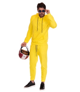 Conjuntos deportivos casuales de algodón 100% amarillo liso de alta densidad, sudaderas con capucha personalizadas para hombre, ropa deportiva para correr y gimnasio. - Product Image 1