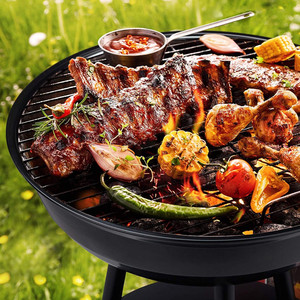 Parrilla redonda de carbón para briquetas de jardín con tapa y caja de cenizas portátil - Product Image 5