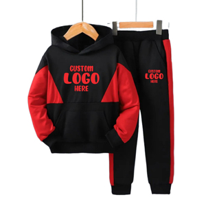 Chándal de otoño personalizado para niño y niña, ropa deportiva de color, sudadera sólida, Jersey, conjunto de pantalones, sudaderas con capucha para niños - Product Image 1