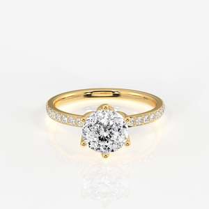 Portuguese Cut Tulip Six Prong Moissanite Diamond <b>Set</b> in <b>Sterling</b> <b>Silver</b> Elegant Pave <b>Ring</b> - Product Image 1