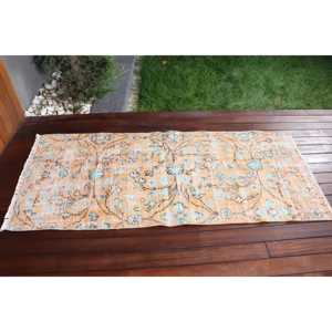 Tapis turc décoratif 2,6x6,1 pieds, tapis vintage, tapis persan en laine orange et bleu - Product Image 3
