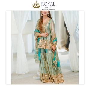 Suministro al por Mayor de Ropa de Estilo Indio, el Mejor Traje Sharara de Seda Fandy Pesada con Bordado de Lentejuelas Zari para Fiestas, en Venta - Product Image 6