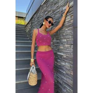 Ensemble tricoté bustier orné de perles et de fleurs 10100 Culotte de bikini respirante - Product Image 5