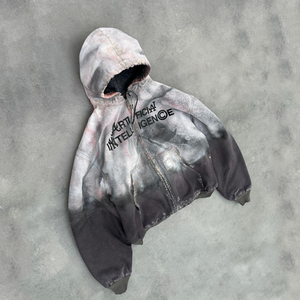 เสื้อฮู้ดผู้ชายโอเวอร์ไซส์วินเทจซีดซีดจางมีกรดฟอกขาวติดซิป - Product Image 3