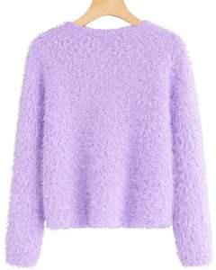 Manufacturer Customized <b>Womens</b> Lavender Fuzzy Knit Sweater Long Sleeve Soft <b>Warm</b> Winter Pullover Cozy Textured Casual Fashion - Product Image 2