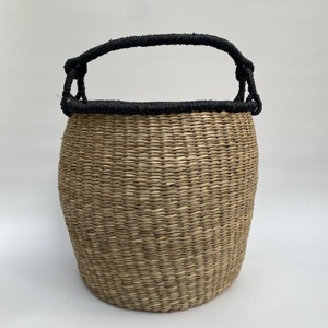 Nhat Minh Round <b>Seagrass</b> <b>Storage</b> <b>Basket</b> with Black Handle Model MS194 Low MOQ 30 Pcs Home & Commercial Use - Product Image 4