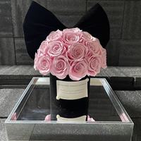 Kotak Bunga Akrilik AYOYO Medium Bow Hug Bucket Bentuk Jamur dengan Mawar, Bunga Abadi, Bunga Awet, untuk Hari Valentine, Hiasan Mobil
