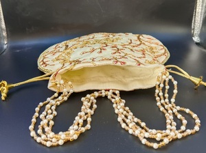 Indian Handmade Adjustable Women's Embroidered Mirror <b>Work</b> Potli Bag Pearls Handle Party Wear Ethnic Bridal Purse Jewelry <b>Pouch</b> - Product Image 5