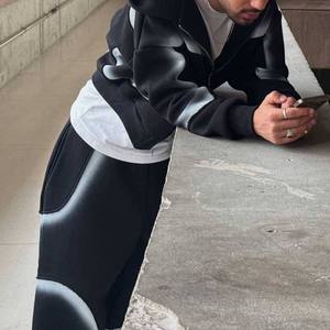 Ensemble pantalons de survêtement amples et sweats à capuche zippés de haute qualité personnalisés survêtements épais imprimés à la main pour hommes et femmes - Product Image 3