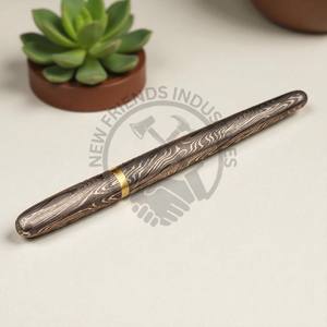 Bolígrafo de bala de acero de Damasco delgado de lujo más vendido forjado a mano con incrustaciones de latón estilo vikingo bolígrafo de venta caliente - Product Image 3