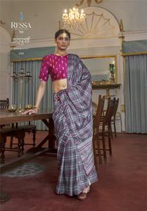 Descubre Timeless Elegance Nuevo catálogo 'Kathputli' con exclusivo Chex Print Grey Banarasi Silk Sarees para Indian - Product Image 4