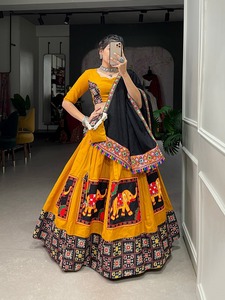 Georgette gamthi เด็กหญิงทำงานผู้ใหญ่ lehenga choli-navratri ผ้าฝ้ายแบบดั้งเดิม - Product Image 5
