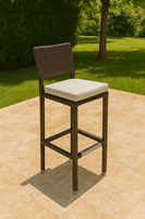 Ensemble de mobilier de bar moderne pour l'extérieur, 7 pièces, pliable, en aluminium/rotin, avec 6 tabourets à coussins amovibles, verre trempé
